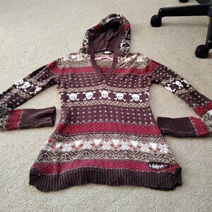 Billabong brown skull hoodie sweater Size M runs small